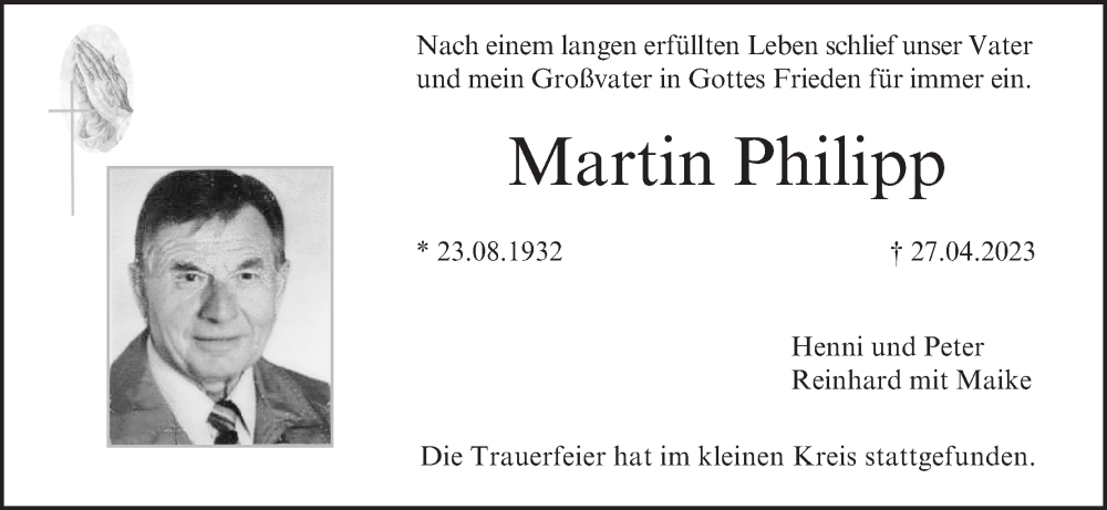  Traueranzeige für Martin Philipp vom 06.05.2023 aus MGO