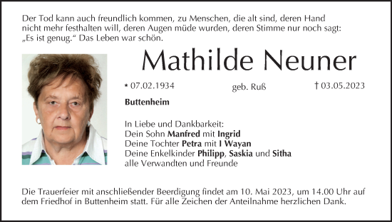 Anzeige von Mathilde Neuner von MGO
