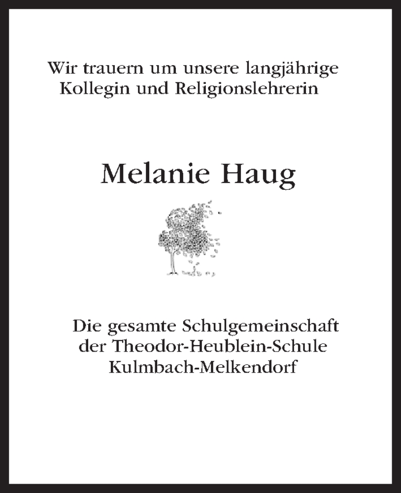  Traueranzeige für Melanie Haug vom 06.05.2023 aus MGO