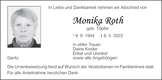 Anzeige von Monika Roth von MGO