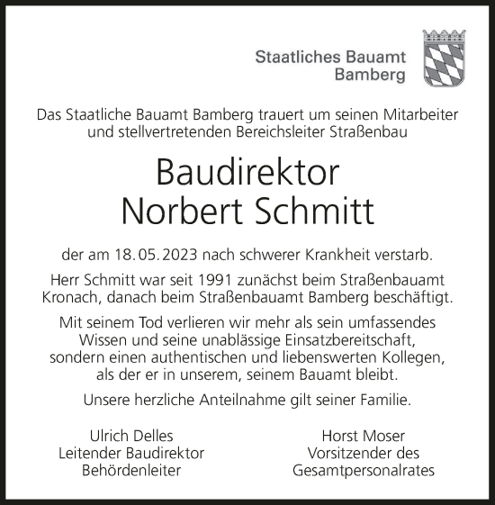 Anzeige von Norbert Schmitt von MGO