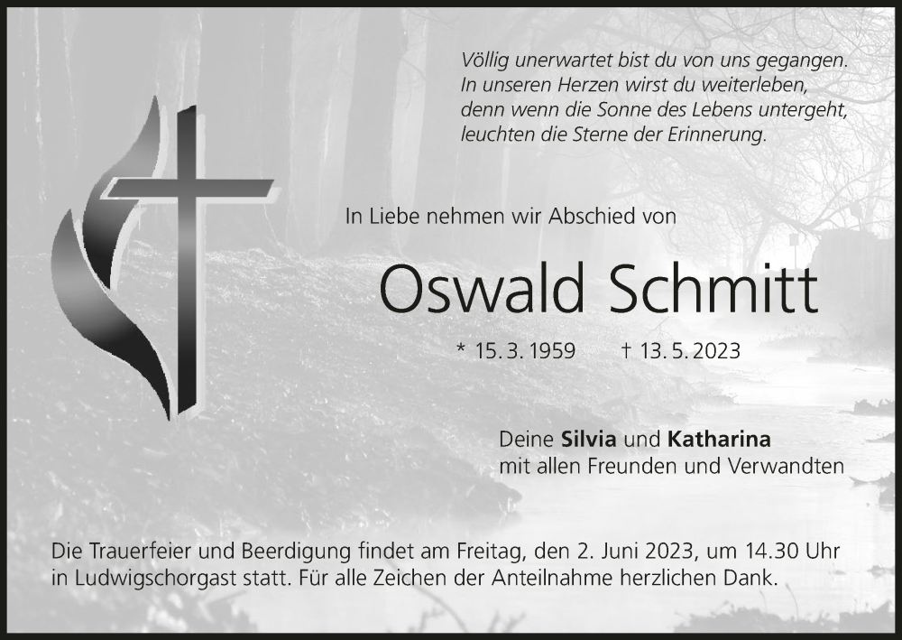  Traueranzeige für Oswald Schmitt vom 27.05.2023 aus MGO