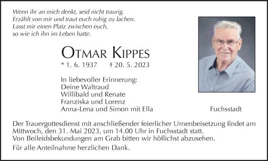Anzeige von Otmar Kippes von MGO