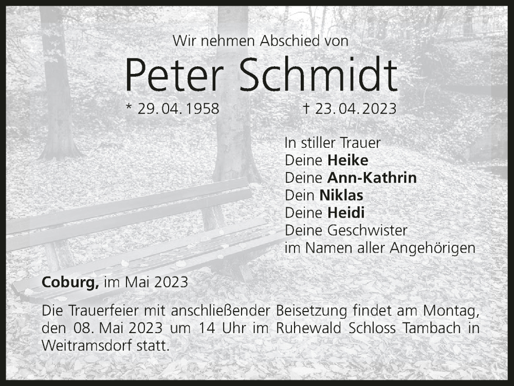  Traueranzeige für Peter Schmidt vom 06.05.2023 aus MGO