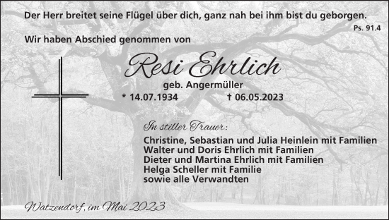 Anzeige von Resi Ehrlich von MGO