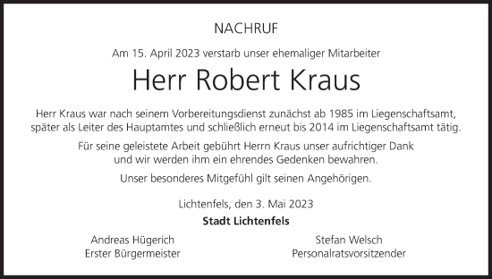 Anzeige von Robert Kraus von MGO