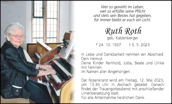 Anzeige von Ruth Roth von MGO