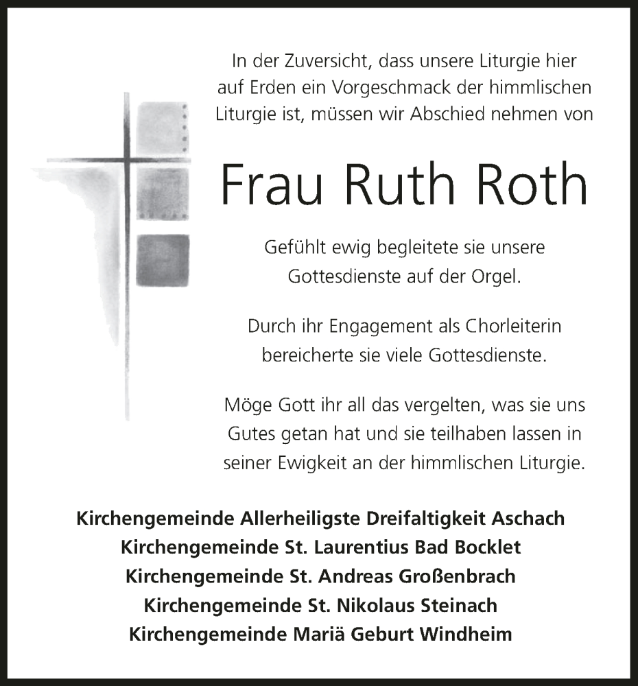  Traueranzeige für Ruth Roth vom 13.05.2023 aus MGO
