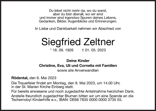 Anzeige von Siegfried Zeltner von MGO