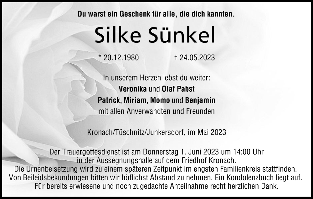  Traueranzeige für Silke Sünkel vom 27.05.2023 aus MGO