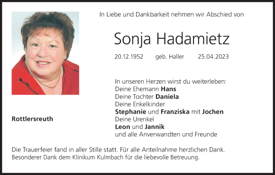 Anzeige von Sonja Hadamietz von MGO