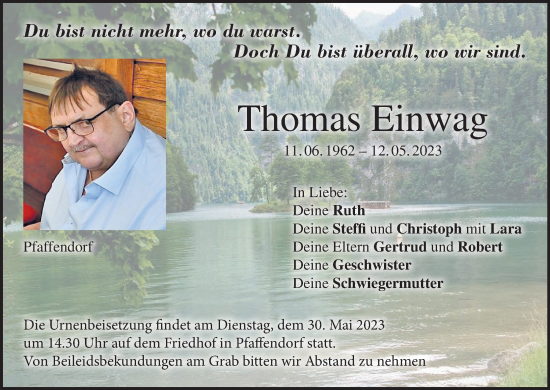 Anzeige von Thomas Einwag von MGO