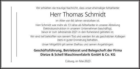 Anzeige von Thomas Schmidt von MGO