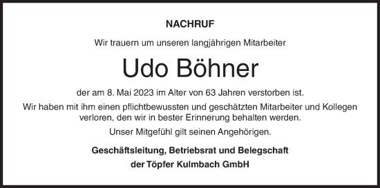 Anzeige von Udo Böhner von MGO