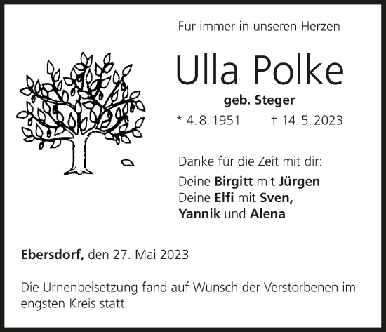 Anzeige von Ulla Polke von MGO