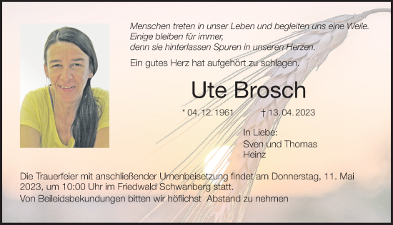 Anzeige von Ute Brosch von MGO