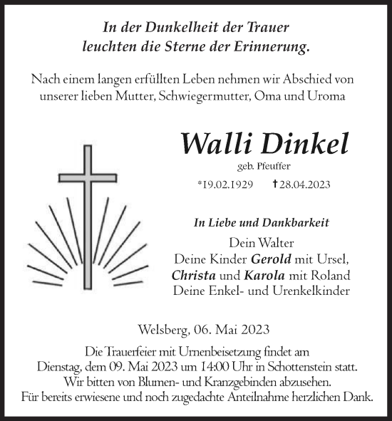 Anzeige von Walli Dinkel von MGO