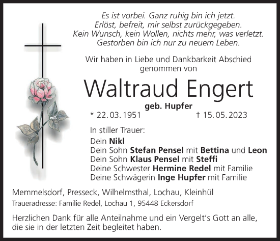 Anzeige von Waltraud Engert von MGO