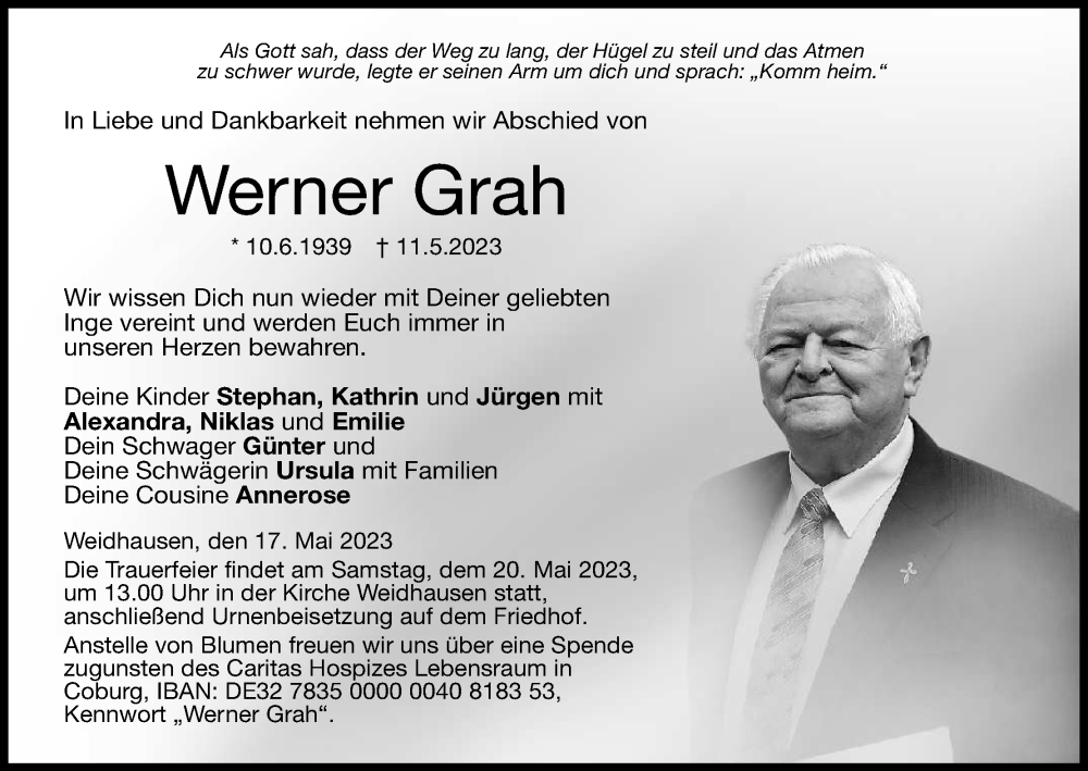  Traueranzeige für Werner Grah vom 17.05.2023 aus MGO