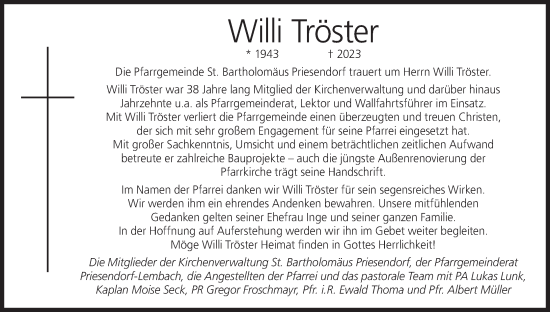 Anzeige von Willi Tröster von MGO