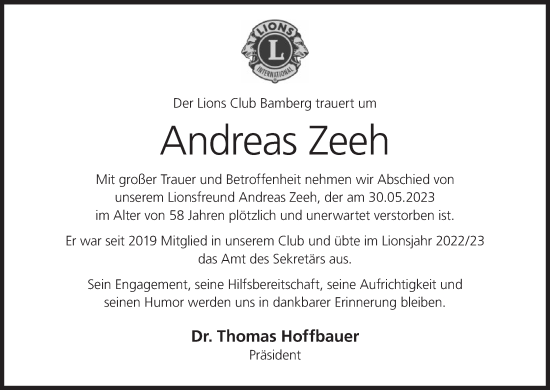 Anzeige von Andreas Zeeh von MGO