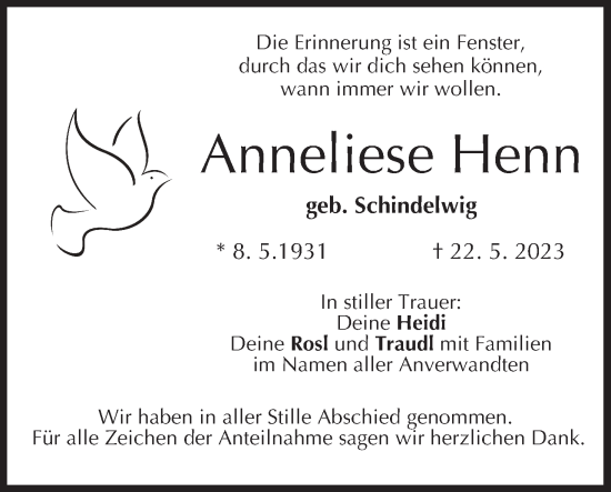 Anzeige von Anneliese Henn von MGO