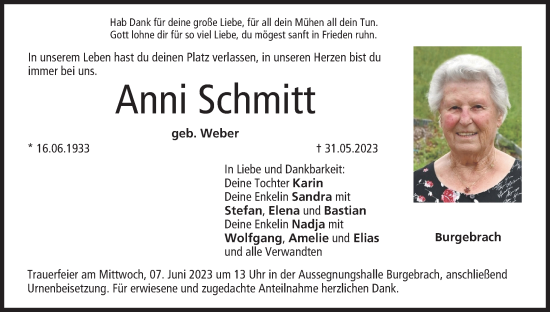 Anzeige von Anni Schmitt von MGO