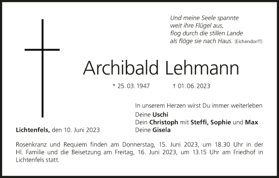 Anzeige von Archibald Lehmann von MGO