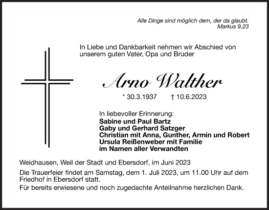 Anzeige von Arno Walther von MGO