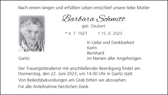 Anzeige von Barbara Schmitt von MGO