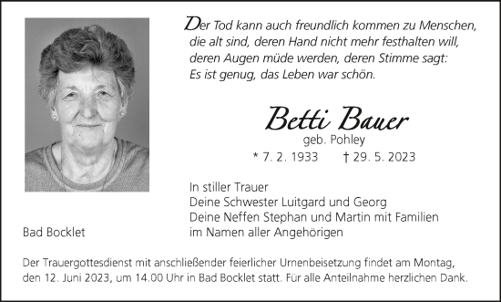 Anzeige von Betti Bauer von MGO