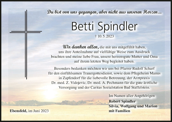 Anzeige von Betti Spindler von MGO