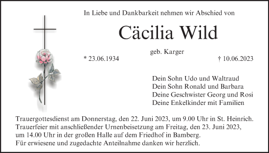 Anzeige von Cäcilia Wild von MGO