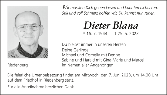 Anzeige von Dieter Blana von MGO