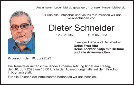 Anzeige von Dieter Schneider von MGO