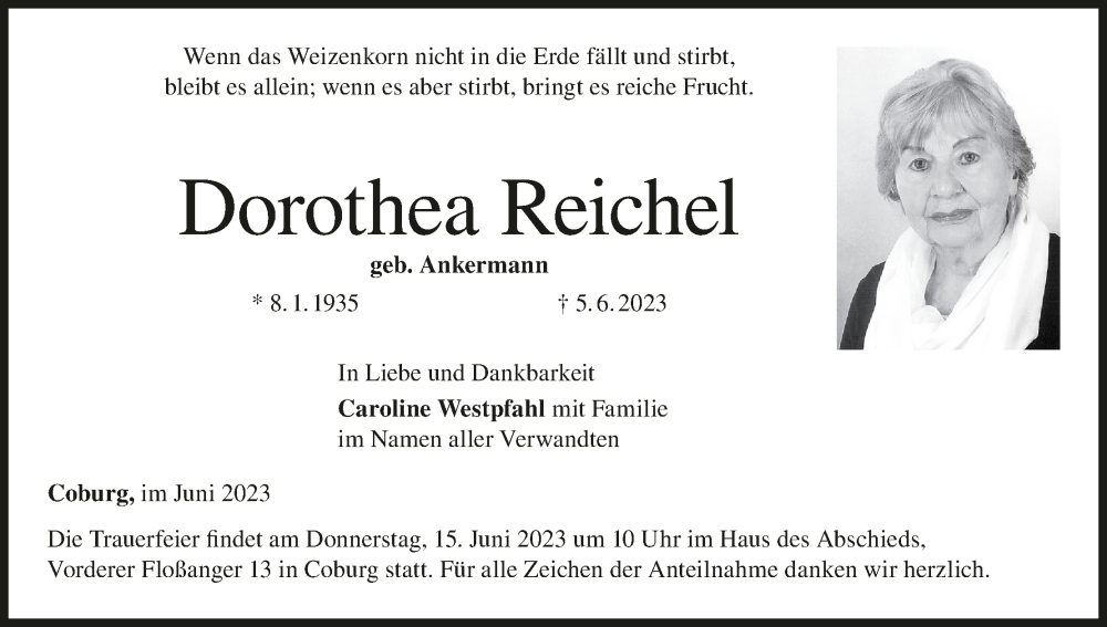  Traueranzeige für Dorothea Reichel vom 10.06.2023 aus MGO