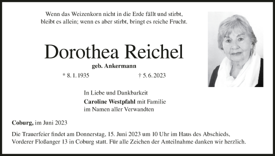 Anzeige von Dorothea Reichel von MGO