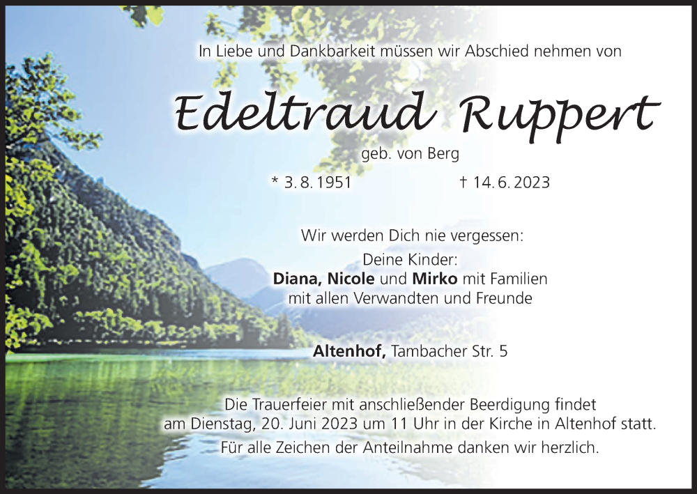  Traueranzeige für Edeltraud Ruppert vom 17.06.2023 aus MGO