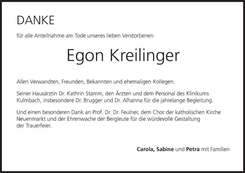  Traueranzeige für Egon Kreilinger vom 24.06.2023 aus MGO