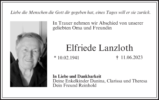 Anzeige von Elfriede Lanzloth von MGO