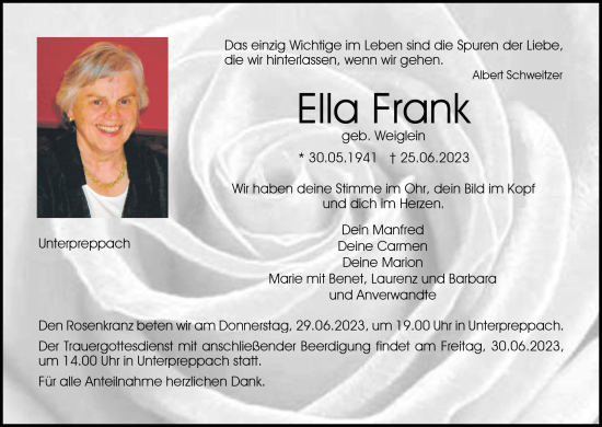 Anzeige von Ella Frank von MGO