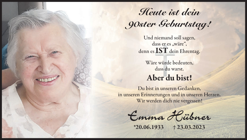  Traueranzeige für Emma Hübner vom 20.06.2023 aus MGO