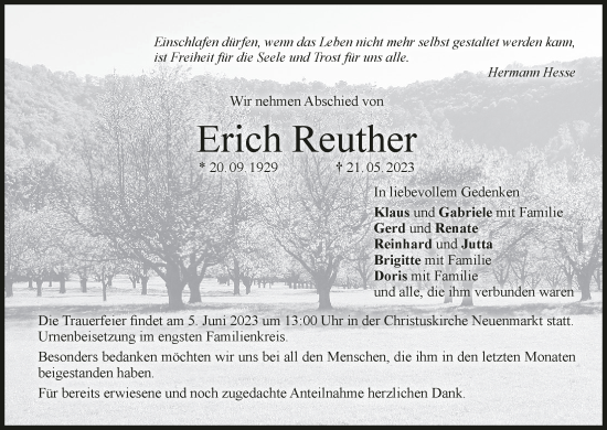 Anzeige von Erich Reuther von MGO