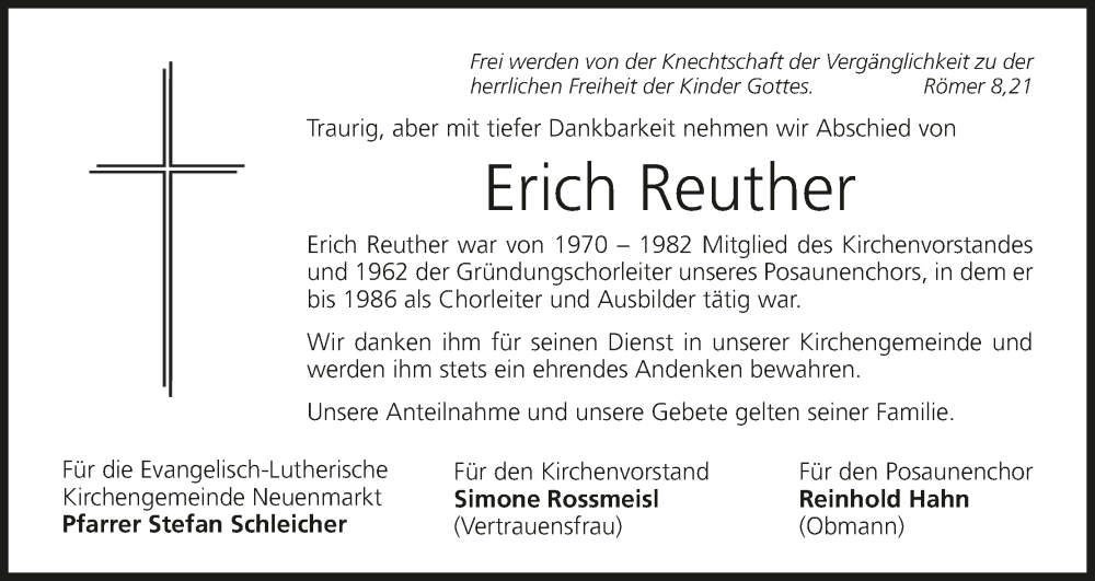  Traueranzeige für Erich Reuther vom 31.05.2023 aus MGO