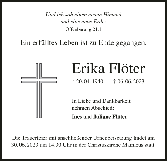 Anzeige von Erika Flöter von MGO