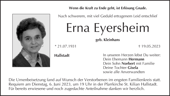 Anzeige von Erna Eyersheim von MGO