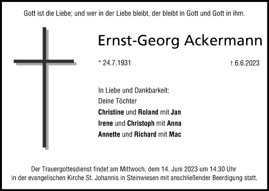 Anzeige von Ernst-Georg Ackermann von MGO