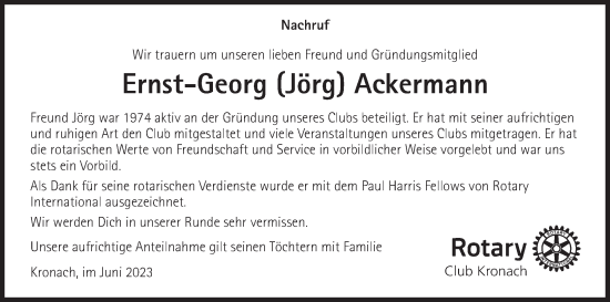 Anzeige von Ernst-Georg Ackermann von MGO