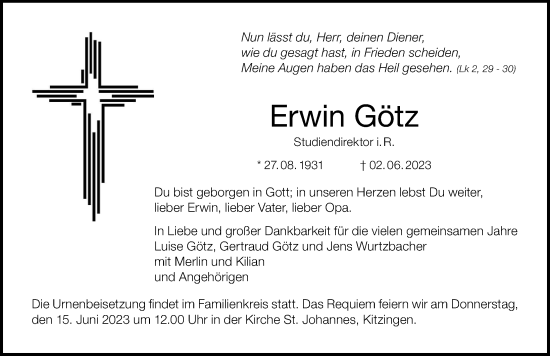 Anzeige von Erwin Götz von MGO