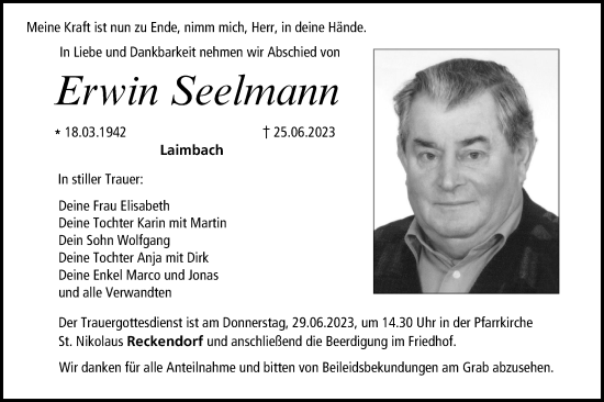 Anzeige von Erwin Seelmann von MGO